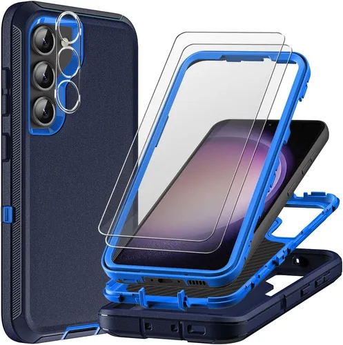Vista 8 de Funda para Samsung Galaxy S23 con 2 protectores de pantalla de vidrio templado y 1 protector de lente de cámara, 3 en 1 resistente a prueba