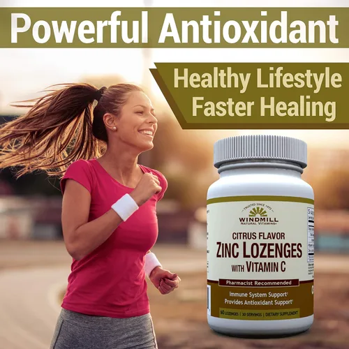 Vista 5 de Windmill Health Natural Vitaminas Pastillas de zinc con vitamina C, sabor a miel, limón, apoyo al sistema inmunológico, proporciona apoyo