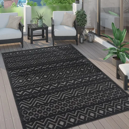 Vista 21 de Paco Home Alfombra para interiores y exteriores con patrón geométrico enrejado en antracita, tamaño: 2' x 3'3