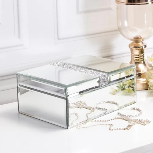 Vista 2 de Joyero grande de cristal con diamantes de imitación organizador de joyas caja decorativa para mujeres y niñas regalo lujoso
