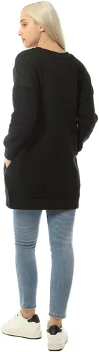 Vista 6 de MixMatchy Sudadera casual de forro polar con cuello en V para mujer, manga larga, túnica para otoño e invierno Negro (cuello redondo)