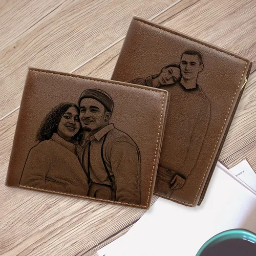 Vista 6 de Carteras personalizadas para hombres con imagen, cartera de fotos de cuero grabada personalizada para papá, hijo, marido, novio, amigo, día