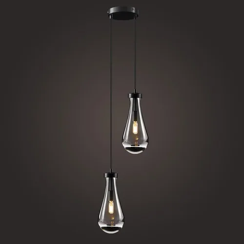 Vista 10 de Lámparas Colgantes de Gota de Lluvia para Isla de Cocina: Lámparas de Gota de Lluvia de Cristal de 2 Luces - Lámparas de Latón Dorado para sobre