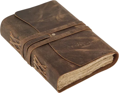 Vista 7 de KomalC Cuaderno de cuero hecho a mano 7x5 pulgadas Cuaderno vintage azul con papel en blanco sin renglones Diario de viaje antiguo, cuaderno