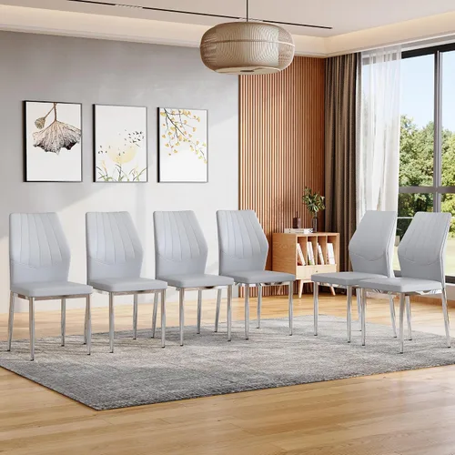 Vista 19 de Sillas de Metal Negro, Juego de 4 Sillas de Comedor Modernas con Cuero Sintético PU y Patas Cromadas de Alto Respaldo para Comedor, Cocina, Sala