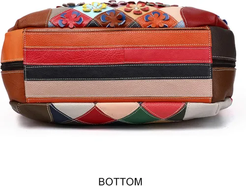 Vista 5 de Bolso de hombro de piel auténtica multicolor floral para mujer
