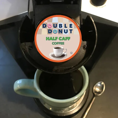 Vista 28 de Double Donut Coffee Cápsulas de Café Half Caff, Cápsulas de Café de Media Cafeína de Porción Individual para Cafeteras Keurig K Cup, Tostado Medio