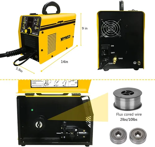 Vista 5 de Soldador MIG, soldador multiproceso sin gas de doble voltaje de 110/220 V, alambre sólido 4 en 1/flujo MIG/Stick ARC/Lift TIG, IGBT Inverter