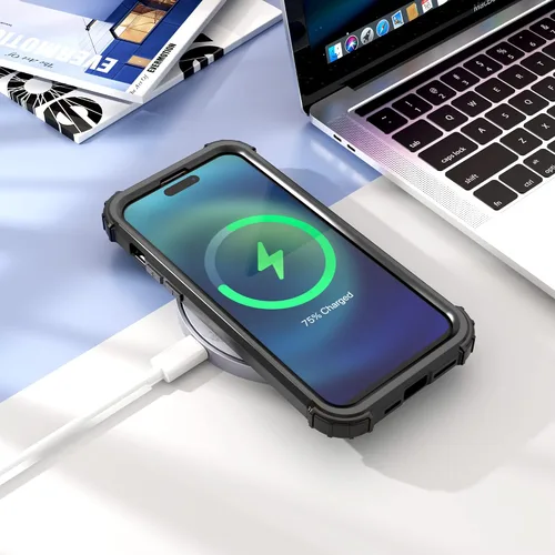 Vista 9 de IDweel - Funda para iPhone 15 Pro Max con protector de pantalla de vidrio templado, 3 en 1, a prueba de golpes, delgada, híbrida, resistente