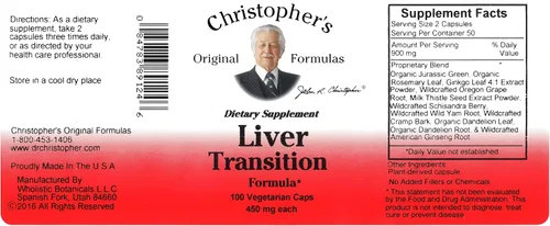 Vista 5 de Christopher's Original Formulas Fórmula de transición hepática – Suave limpieza de hígado a base de hierbas, 450 mg, 100 cápsulas vegetarianas