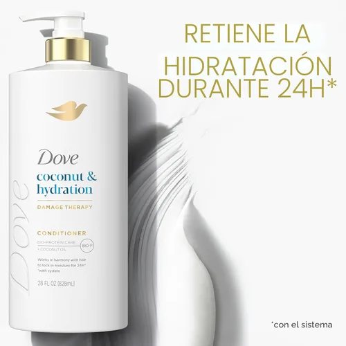 Vista 10 de Dove Acondicionador de coco e hidratación para cabello seco con tecnología de cuidado de bio-proteínas y aceite de coco, 28 onzas líquidas