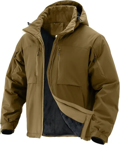 Vista 9 de Men's Winter Insulated Coat Warm Water Resistant Skiing Parka Jacket Fleece Lined Detachable Hood 7 Pockets Work Coat