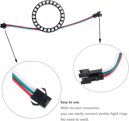 Vista 2 de 2 anillos de luz LED RGB WS2812B de 24 LED, 2.835 in de diámetro exterior / 2.126 in de diámetro interior, direccionable individualmente 5V CC