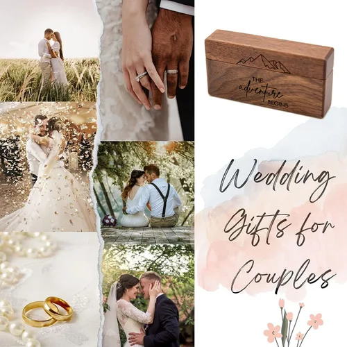 Vista 3 de Caja de madera para anillos de boda, caja de compromiso de madera, accesorios de boda, cajas de anillos para dos anillos, recuerdo rústico grabado