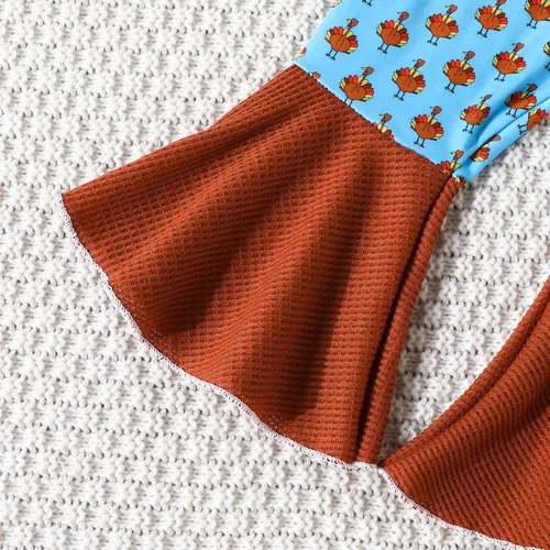 Vista 3 de Conjunto de 2 piezas con estampado de pavos de Acción de Gracias para niños pequeños, estampado de pavos de manga larga