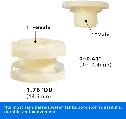 Vista 2 de Quickun Adaptador de conector de tanque de agua de mamparo ABS de 1 pulgada con enchufes a granel de tubería (juego de 2)