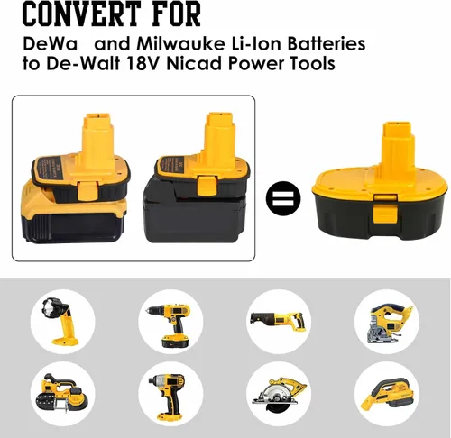 Vista 3 de 1 paquete de convertidor adaptador DM18D versión actualizada DCA1820 para Dewalt 20V y para batería Milwaukee de 18 V para funcionar para Dewalt 20