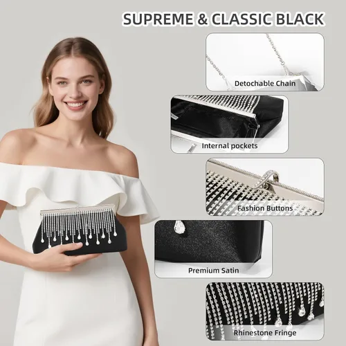 Vista 4 de JIAN YA NA Fashion Women Bridesmaid Lady Girl Bride Evening Clutch Bag for Prom Cocktail Party Wedding Engagement