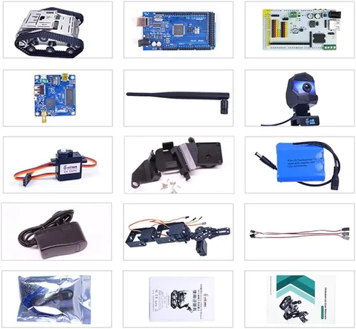 Vista 7 de Kit robot FPV Robot Car Kit con brazo robótico cámara HD para Mega 2560, vehículo robótico de chasis de tanque inteligente, aprendizaje inteligente