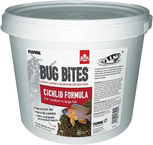 Vista 2 de Fluval (3 unidades) Fórmula de cíclidos Bug Bites para peces pequeños/medianos (1.6 onzas por botella)