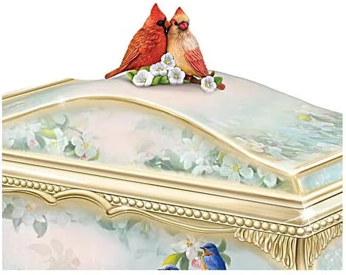 Vista 2 de The Bradford Exchange Songbird Serenade - Caja de música, arte cardenal Joe Hautman, detalles de oro de 22 quilates, porcelana