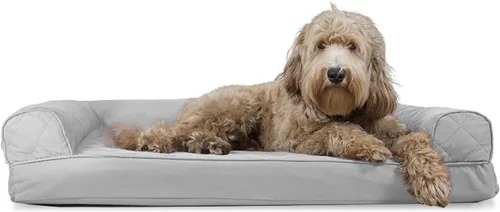Vista 11 de Furhaven Sofá cama ortopédico para perro, sofá de espuma viscoelástica con refuerzos, felpa texturizada y funda resistente al agua, funda lavable