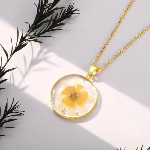 Vista 51 de Forget-Me-Not and Queen Anne's Lace Pressed Wildflower Necklace Birth Month Real Flower Necklace Gold/Silver Pressed Flower Jewelry