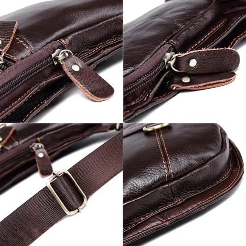 Vista 5 de Bolso bandolera de cuero para hombres y mujeres, viajes al aire libre y campamento, #07Café, 17cm(W)x5cm(D)x31cm(H)(6.7"x1.9"x12.20") approx