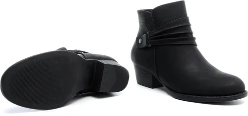 Vista 7 de Luoika Botines anchos para mujer, botas cortas negras y marrones con tacón bajo y cremallera lateral.