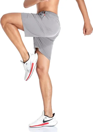 Vista 4 de Selovzz Pantalones cortos de gimnasio para hombre, de secado rápido, para correr, entrenamiento o entrenamiento casual, con bolsillos con cremallera