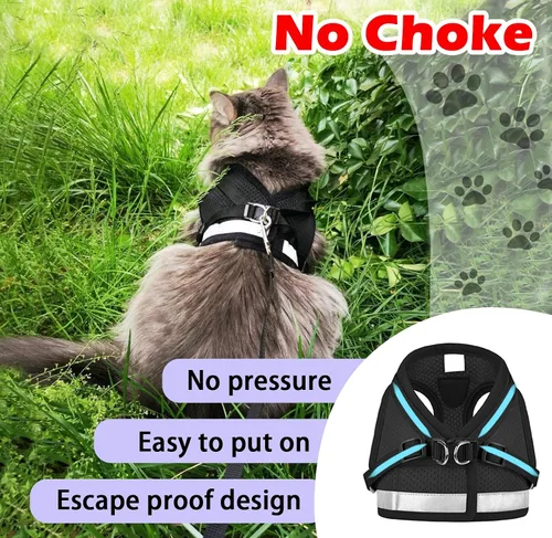 Vista 3 de Arneses para gatos y cachorros con conjunto de correas, arnés para gatos a prueba de escape, chaleco de malla suave reflectante ajustable apto