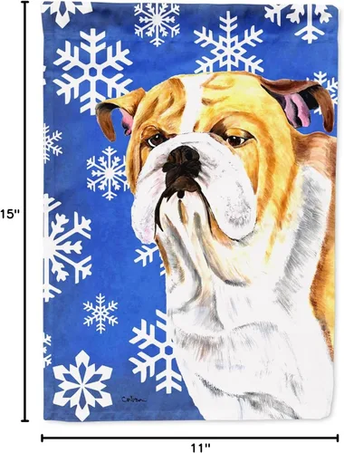 Vista 7 de Caroline's Treasures SC9374GF Bulldog English Snow flakes Holiday Garden Flag Buzón Bandera decorativa para patio exterior, patio, obras de arte