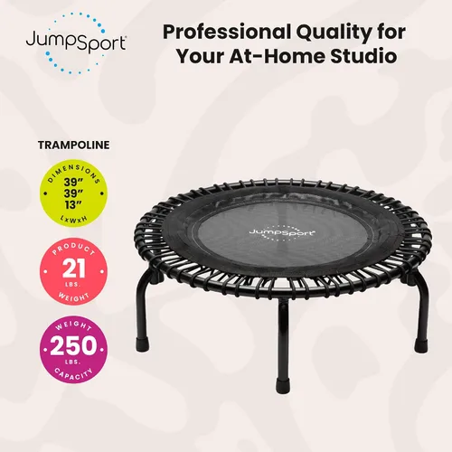 Vista 3 de JumpSport Essential Steel Frame - Mini trampolín de fitness para adultos, 39 pulgadas, modelos 220, 230 y 250, equipo de ejercicio y entrenamiento