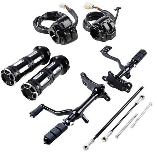 Vista 12 de Juego compatible para 1 pulgada de manillar de Harley 96-12, interruptor de bocina, luces delanteras y señales de giro, empuñaduras y tapa de Negro