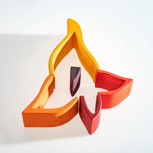 Vista 3 de Juguete apilable de madera de arco iris, apilador de madera con elementos de fuego, bloques apilables de varias formas, Waldorf y Montessori juguete