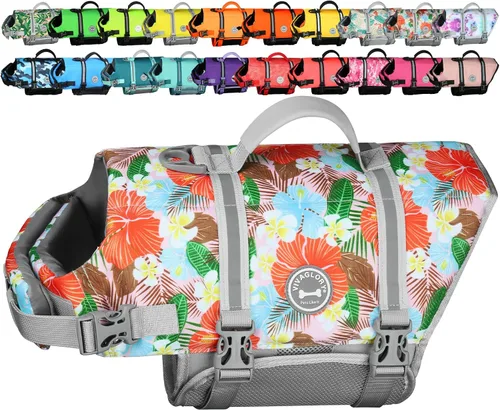 Vista 26 de VIVAGLORY Chaleco salvavidas para perros Rip Stop, chaleco de natación con asa, flotabilidad para perritos cachorros, chaleco salvavidas para perros