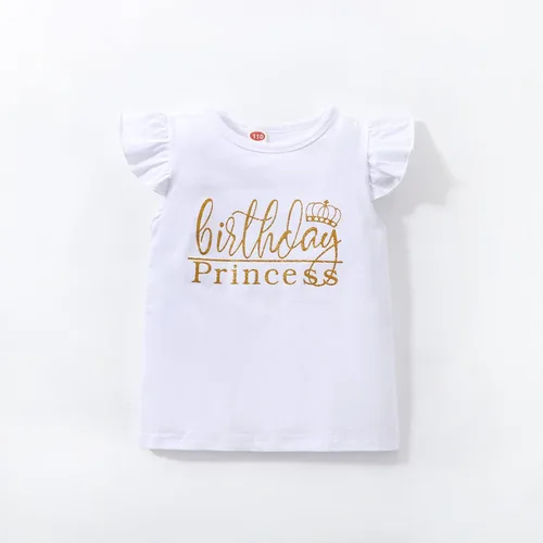 Vista 2 de Conjunto de camiseta de cumpleaños para niñas pequeñas, chaleco de princesa con volantes, camiseta sin mangas para bebés