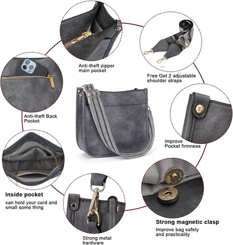 Vista 8 de HKCLUF Bolso cruzado para mujer, 2 piezas de cuero Hobo bolso con 2 correas ajustables de leopardo para guitarra