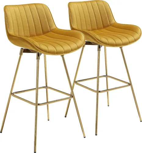 Vista 7 de Fat Ant Juego de 2 taburetes de bar giratorios de terciopelo para mostrador, sillas de bar de 29 pulgadas de alto con respaldo y patas doradas