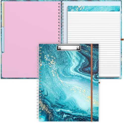 Vista 13 de Rimilak Spiral Clipboard Folio with Refillable Lined Notepad, 14.5 x 9.8 In, Hardcover Cover with 5 Interior Pockets, Elastic Band and Pen Loop
