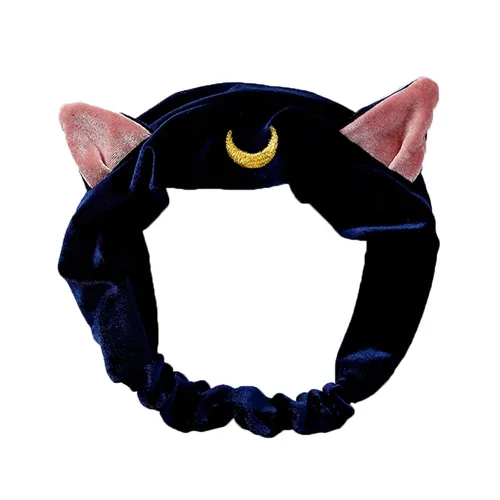 Vista 8 de Ziper Cute Cat Usagi Moon Cosmetic Hairband diadema de ducha (negro)