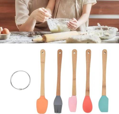 Vista 7 de Juego de herramientas para hornear, 5 piezas de utensilios de silicona duraderos para hornear con mango para pasteles, pan, galletas, mousse