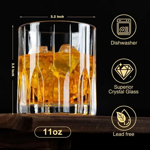 Vista 3 de Juego de 2 vasos de whisky de 11 onzas, vaso de bourbon, vasos de rocas Vasos antiguos, juegos de vasos de whisky para bourbon, whisky, coñac