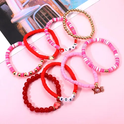 Vista 233 de Surfer Heishi - Pulseras apilables para mujer, apilables, de vinilo arcoíris, disco de arcilla, pulseras elásticas para la amistad, joyería bohemia