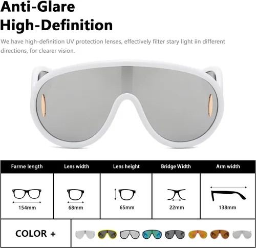 Vista 3 de Gafas de sol de aviador de gran tamaño para mujeres y hombres, máscara de onda de moda, UV400, estilo de diseñador de escudo futurista, AM051