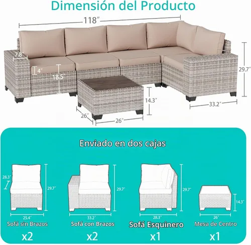 Vista 5 de Muebles de patio al aire libre conjunto PE mimbre ratán al aire libre sofá Beige