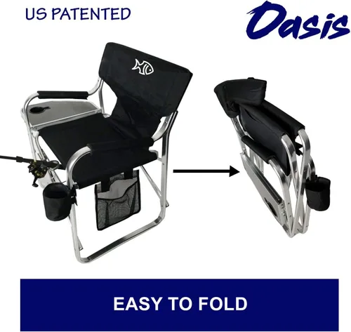 Vista 4 de Oasis Premium Director - Silla de pesca con soporte para caña, silla plegable de aluminio