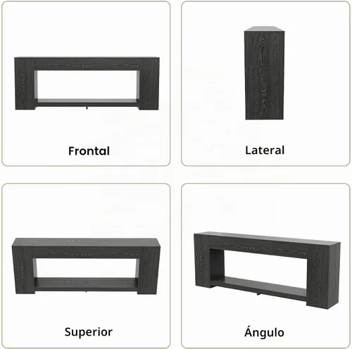 Vista 6 de Epecoya Mesa consola extra larga para entrada, color negro, mesa de entrada de 86 pulgadas con estantes de almacenamiento, mesa moderna de 2 niveles