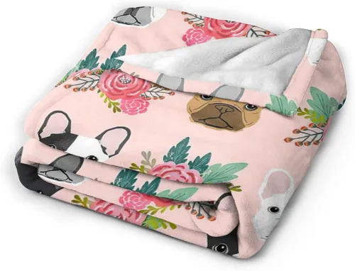 Vista 2 de HAZIMCS Manta de franela de felpa de forro polar, diseño floral de bulldog francés, lindo regalo para mascotas, razas de perro, para sillón