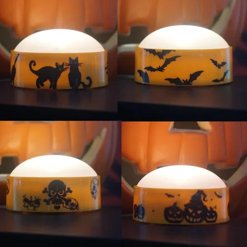 Vista 16 de 4 luces LED de calabaza Jack-O-Lantern con batería de Halloween con control Naranja